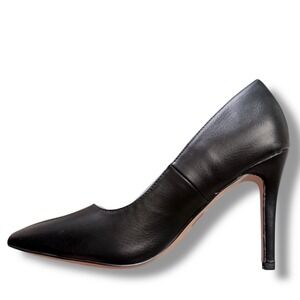 Burudani Womens Pointed Toe Pumps Black Faux Leather Stiletto Heels Sz 7.5 New